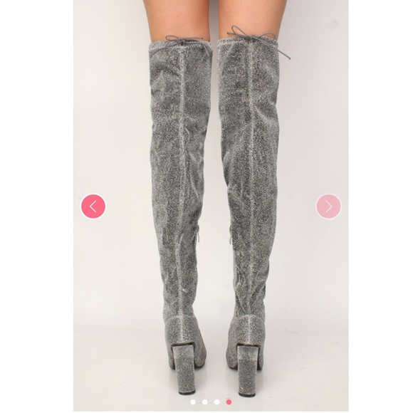 Silver glitter heeled over the knee boots - Picture 4 of 4